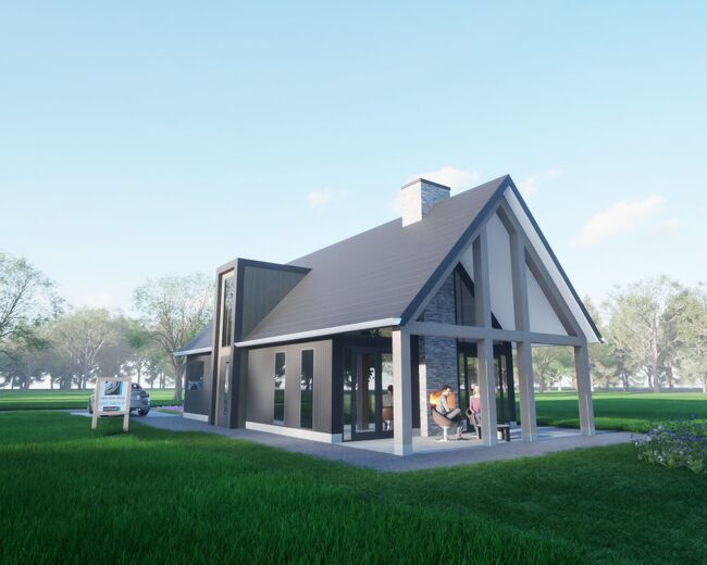 Moderne schuur met eiken palen - Luxe houtbouw - Van den Berg Houtbouw